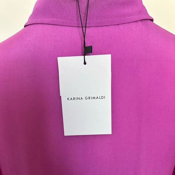 Purple Silk Mini Dress Karina Grimaldi Constance Solid Women Size XS Sm NO BELT - Picture 13 of 16